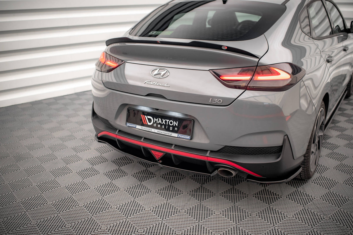 Heck Ansatz Flaps Diffusor passend für Hyundai I30 Fastback N-Line Mk3 Facelift schwarz Hochglanz – Ansicht 5