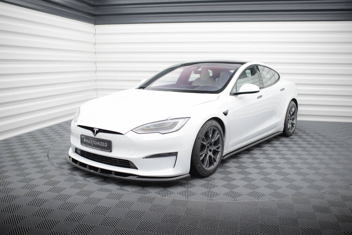 Street+ Spoilerlippe Front Ansatz V.3 passend für Tesla Model S Plaid Mk1 Facelift schwarz Hochglanz – Ansicht 5