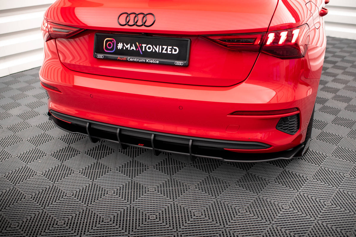 Robuste Racing Diffusor Heck Ansatz + Flaps passend für Audi A3 Sportback 8Y schwarz Hochglanz – Ansicht 3