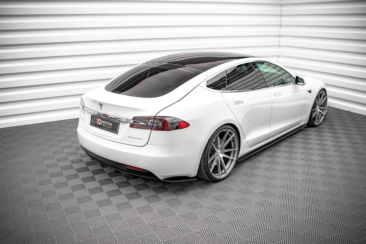 Heck Ansatz Flaps Diffusor passend für Tesla Model S Facelift schwarz Hochglanz – Ansicht 3