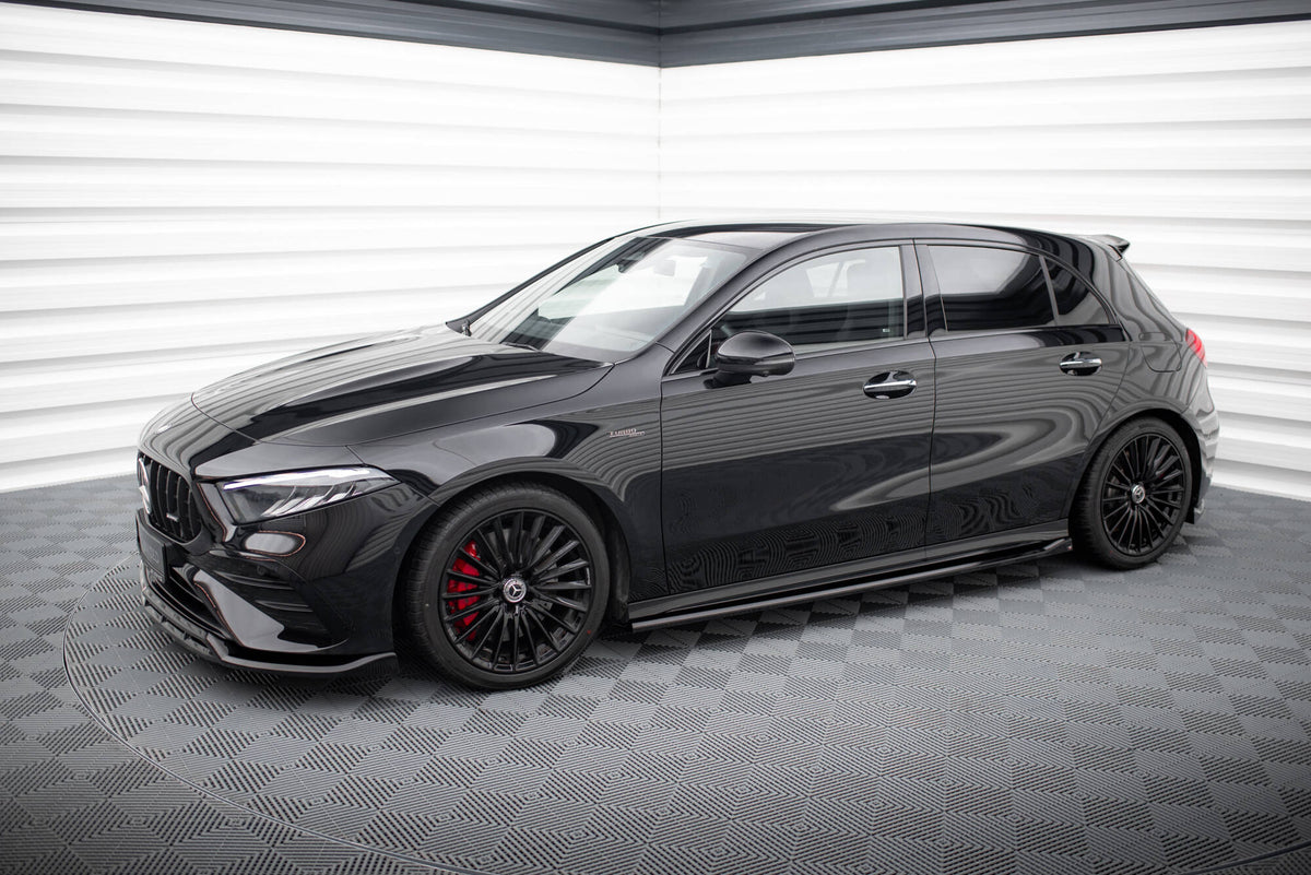 Street+ Seitenschweller Leisten passend für Mercedes-AMG A35 / A AMG-Line W177 Facelift schwarz Hochglanz – Ansicht 1