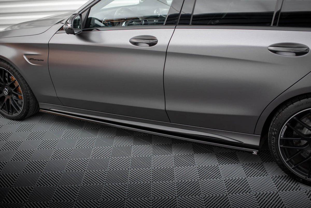 Street+ Seitenschweller Leisten passend für Mercedes-AMG C63 Limousine / Kombi W205 Facelift schwarz Hochglanz – Ansicht 4