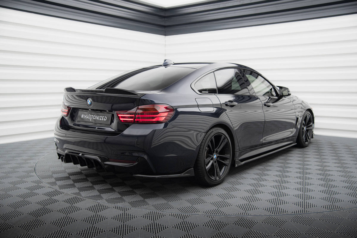Heck Ansatz Flaps Diffusor V.1 passend für BMW 4er Gran Coupe M-Paket F36 schwarz Hochglanz – Ansicht 1