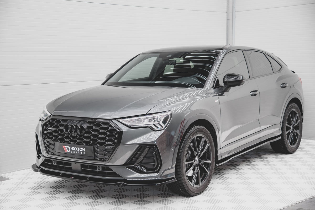 Street+ Spoilerlippe Front Ansatz V.1 passend für Audi Q3 Sportback / SUV S-Line F3 schwarz Hochglanz – Ansicht 1