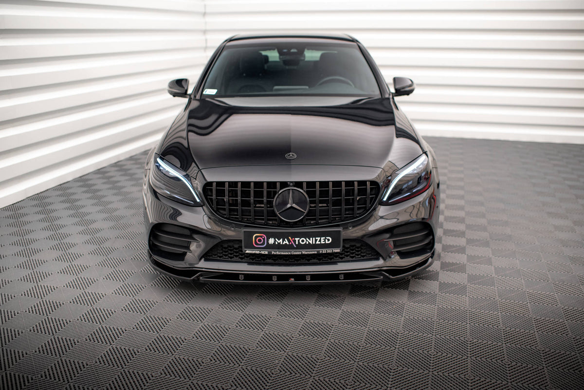 Street+ Spoilerlippe Front Ansatz V.2 passend für Mercedes-Benz C AMG Line Limousine / Coupe / Kombi W205 / C205 / S205 Facelift schwarz Hochglanz – Ansicht 1