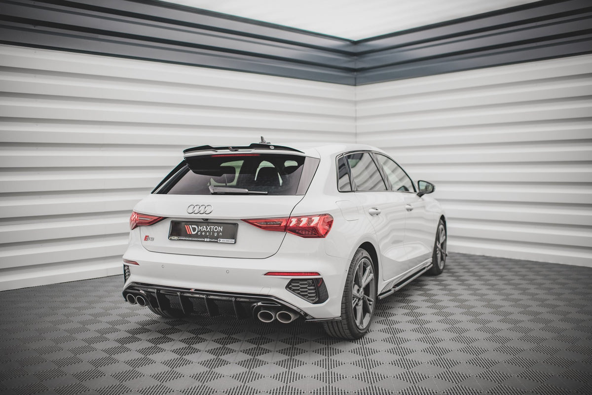 Heck Ansatz Flaps Diffusor V.2 passend für Audi S3 / A3 S-Line Sportback 8Y schwarz Hochglanz – Ansicht 1