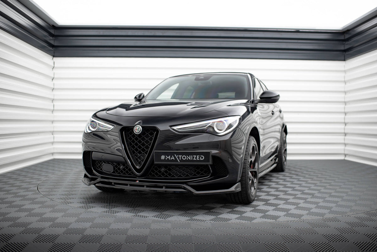 Street+ Spoilerlippe Front Ansatz passend für Alfa Romeo Stelvio Quadrifoglio Mk1 schwarz Hochglanz – Ansicht 1