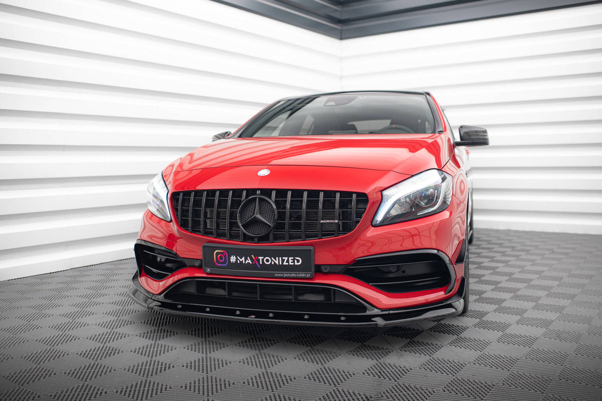 Street+ Spoilerlippe Front Ansatz V.1 passend für Mercedes-Benz A45 Aero W176 Facelift schwarz Hochglanz – Ansicht 4