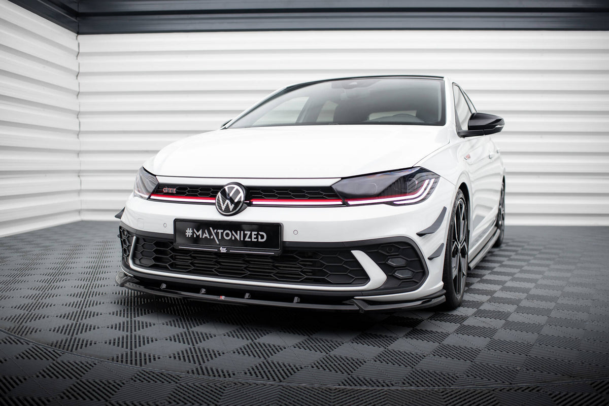 Street+ Spoilerlippe Front Ansatz V.2 passend für VW Polo GTI Mk6 Facelift schwarz Hochglanz – Ansicht 3