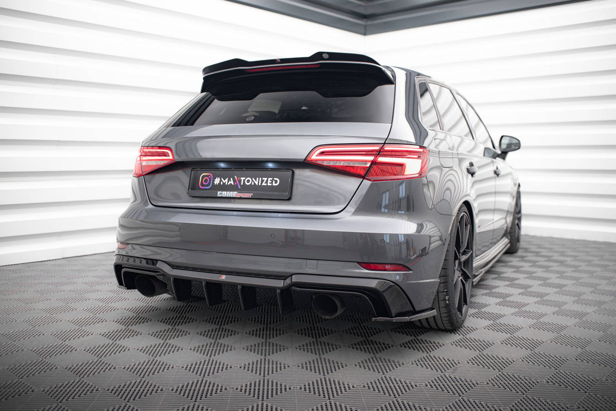 Diffusor Heck Ansatz passend für Audi A3 S-Line Sportback 8V Facelift (Einzelauspuff li. re.) – Ansicht 1