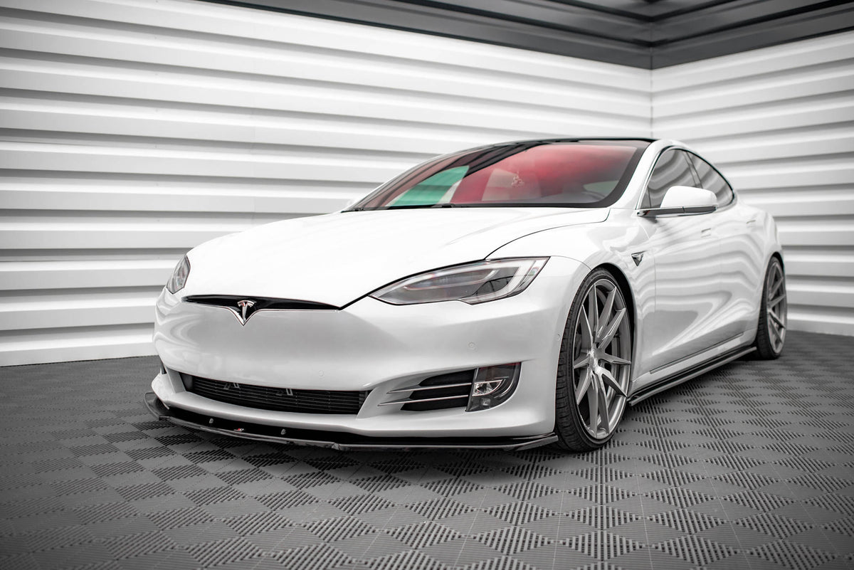 Street+ Spoilerlippe Front Ansatz V.1 passend für Tesla Model S Facelift schwarz Hochglanz – Ansicht 1