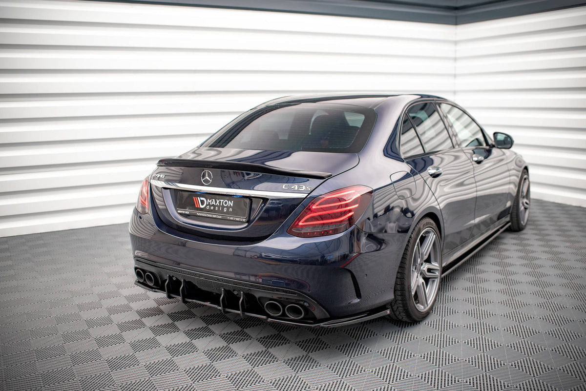 Heck Ansatz Flaps Diffusor passend für Mercedes-AMG C 43 Limousine  W205 Facelift schwarz Hochglanz – Ansicht 3
