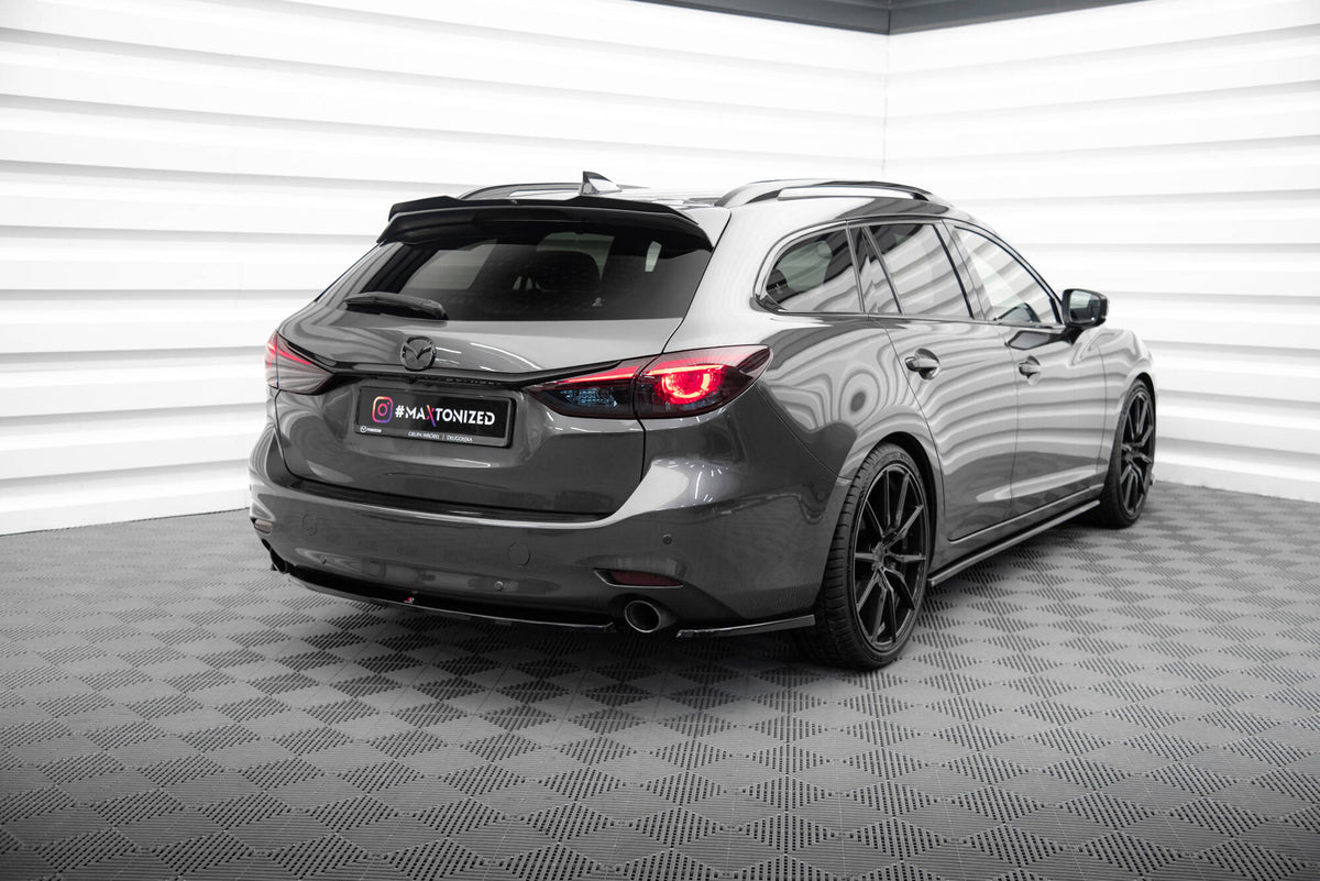 Heck Ansatz Flaps Diffusor passend für Mazda 6 Kombi Mk3 Facelift schwarz Hochglanz – Ansicht 3