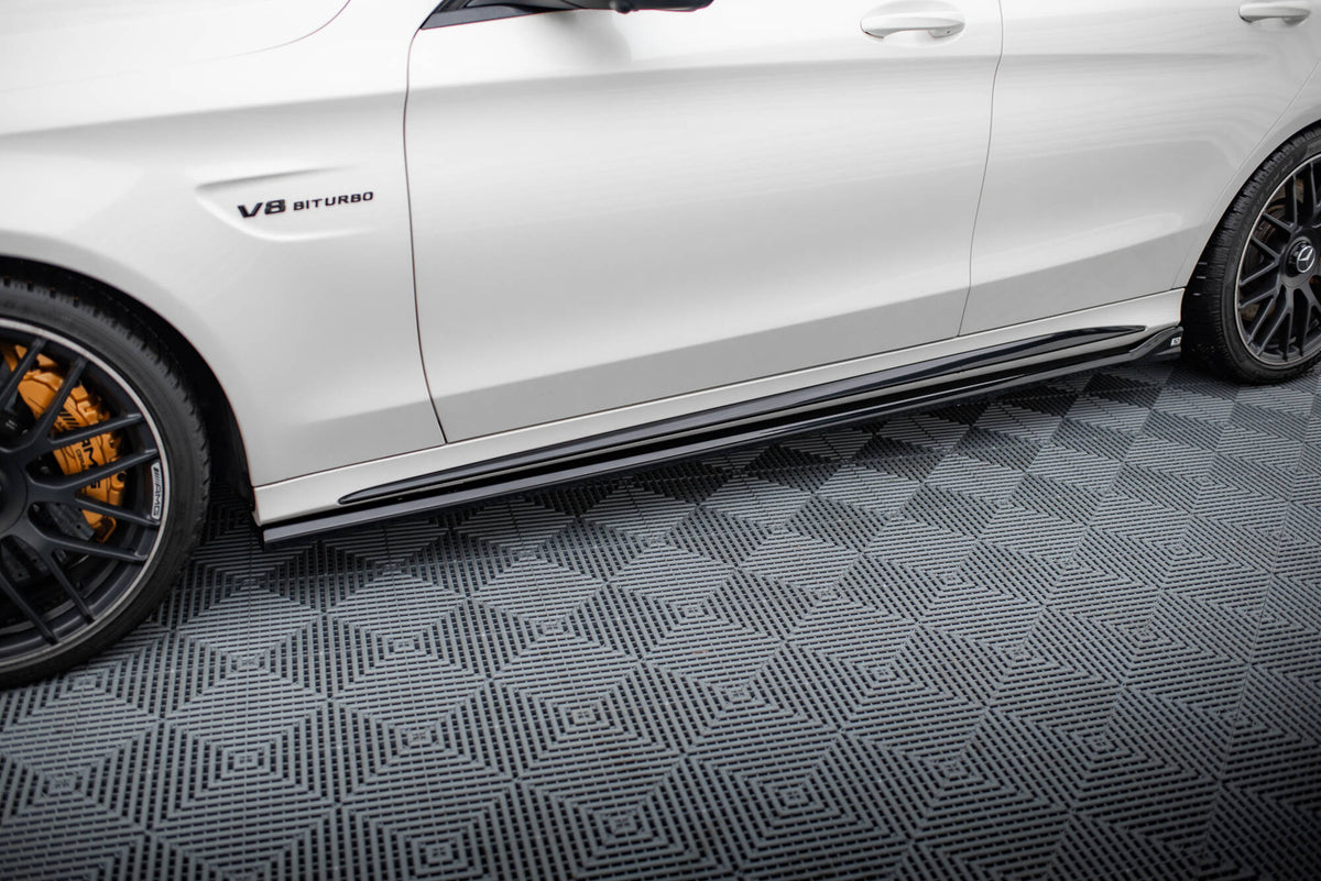 Street+ Seitenschweller Leisten V.2 passend für Mercedes-AMG C63 Limousine / Kombi W205 / S205 schwarz Hochglanz – Ansicht 3