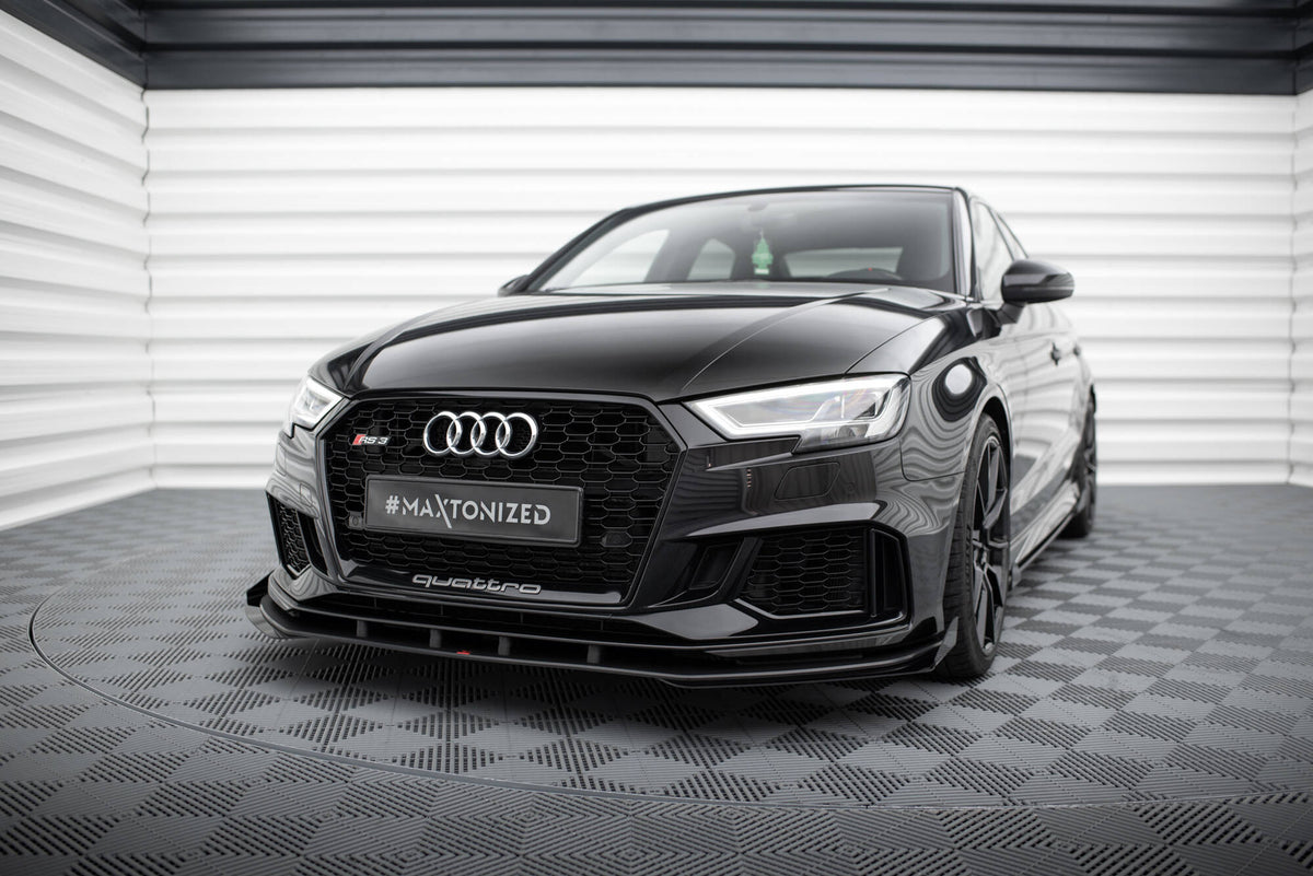 Front Stoßstange Flaps passend für Audi RS3 Limousine 8V Facelift schwarz Hochglanz – Ansicht 1