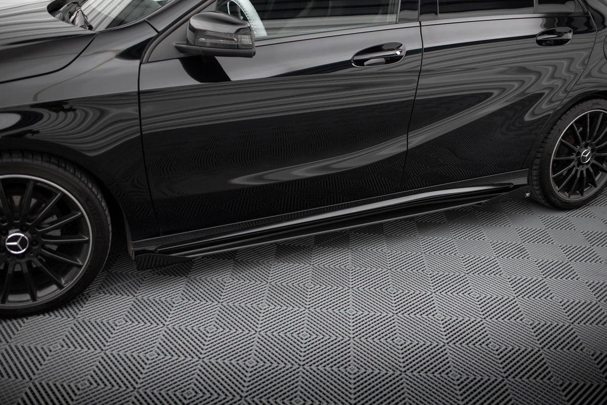 Street Pro Street+ Seitenschweller Leisten + Flaps passend für Mercedes-Benz A AMG-Line W176 Facelift schwarz Hochglanz – Ansicht 3