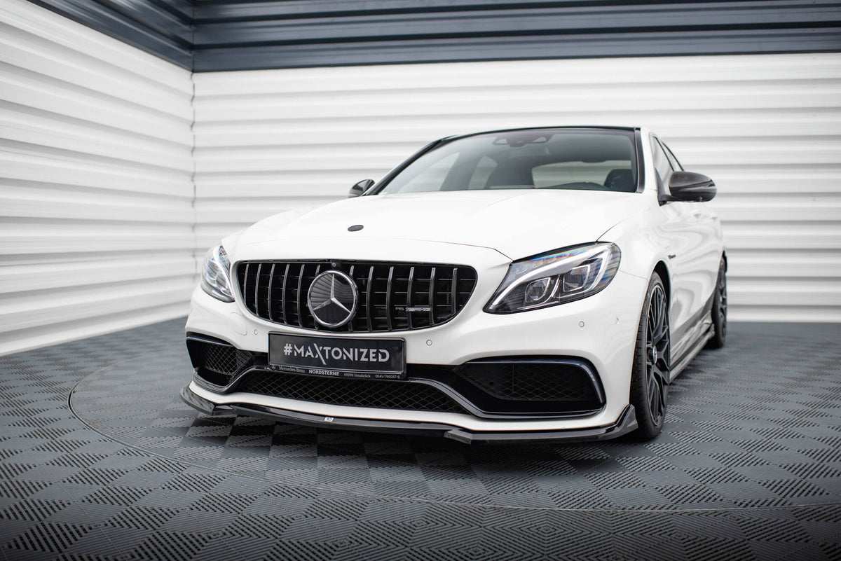 Street+ Spoilerlippe Front Ansatz V.3 passend für Mercedes-AMG C63 Limousine / Kombi W205 / S205 schwarz Hochglanz – Ansicht 3