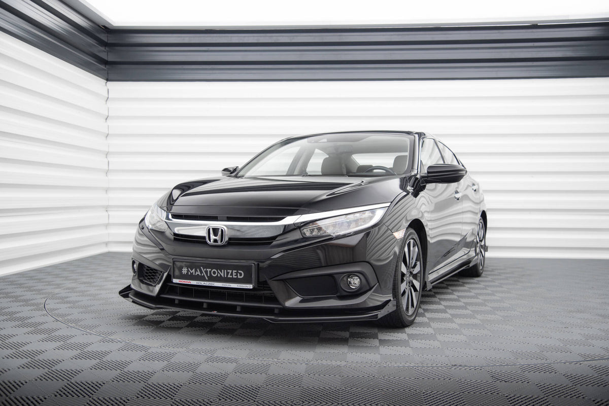 Street Pro Street+ Spoilerlippe Front Ansatz + Flaps passend für Honda Civic Limousine Mk10 schwarz Hochglanz – Ansicht 3