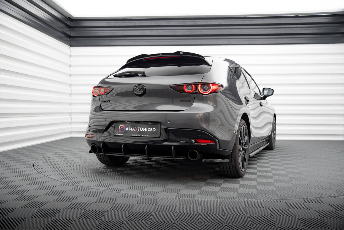 Heck Ansatz Flaps Diffusor passend für Mazda 3 Mk4 schwarz Hochglanz – Ansicht 1