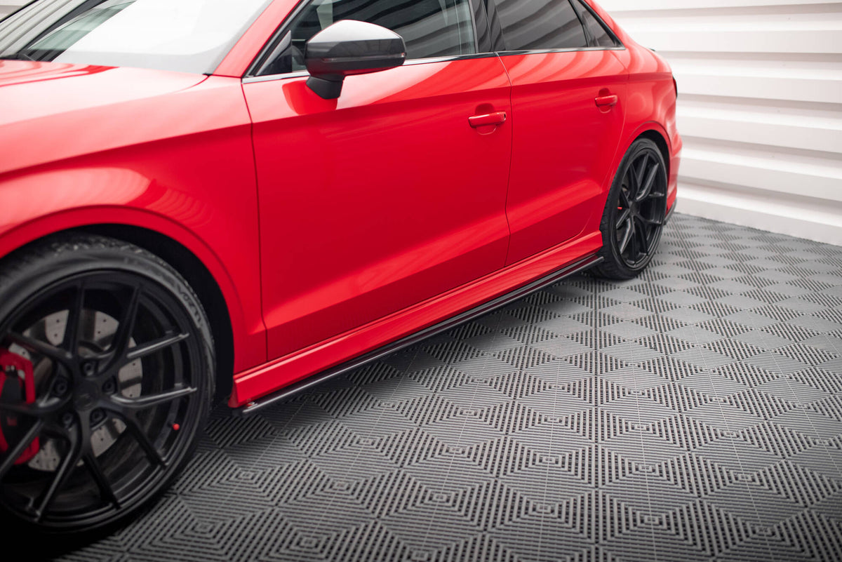 Street+ Seitenschweller Leisten passend für V.1 passend für Audi S3 / A3 S-Line 8V / 8V FL Limousine schwarz Hochglanz – Ansicht 3