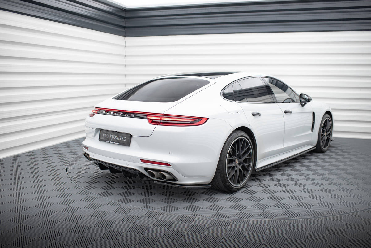 Heck Ansatz Flaps Diffusor passend für Porsche Panamera GTS 971 schwarz Hochglanz – Ansicht 1