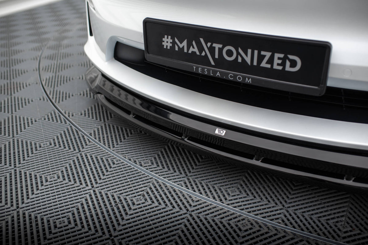 Street+ Spoilerlippe Front Ansatz V.1 passend für Tesla Model X Mk1 Facelift schwarz Hochglanz – Ansicht 3