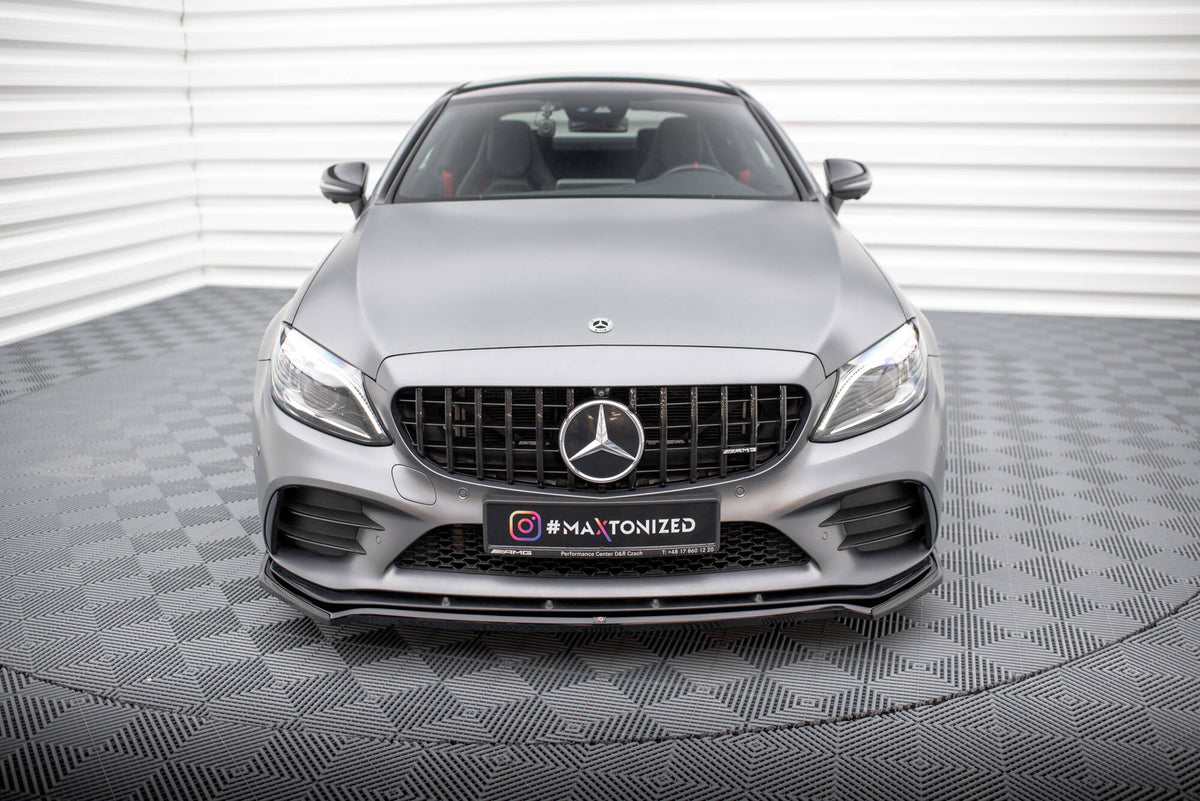 Street+ Spoilerlippe Front Ansatz V.1 passend für Mercedes-AMG C43 Coupe / Cabrio / Limousine / Kombi C205 / A205 / W205 / S205 Facelift schwarz Hochglanz – Ansicht 1