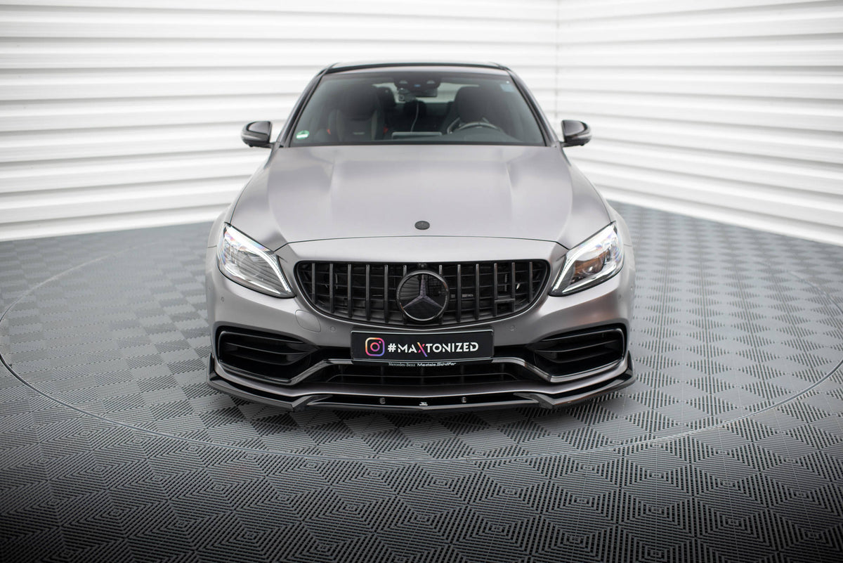 Street+ Spoilerlippe Front Ansatz V.2 passend für Mercedes-AMG C63 Limousine / Kombi W205 Facelift schwarz Hochglanz – Ansicht 3