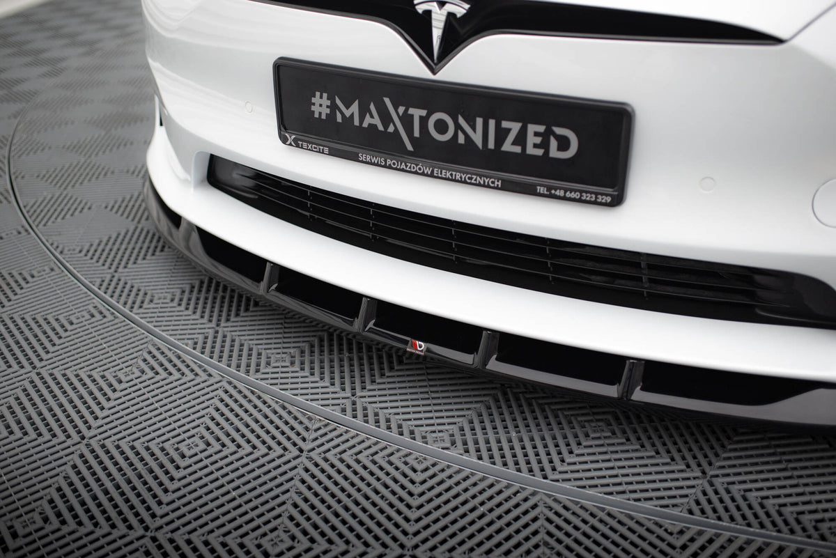 Street+ Spoilerlippe Front Ansatz V.3 passend für Tesla Model S Plaid Mk1 Facelift schwarz Hochglanz – Ansicht 4