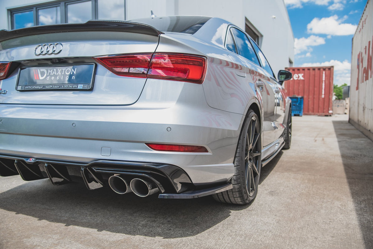 Heck Ansatz Flaps Diffusor V.2 passend für Audi S3 Limousine 8V Facelift schwarz Hochglanz – Ansicht 1