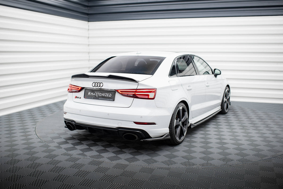 Heck Ansatz Flaps Diffusor V.3 passend für Audi RS3 Limousine 8V Facelift schwarz Hochglanz – Ansicht 1