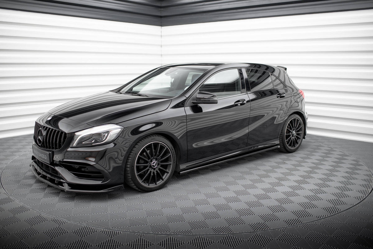 Street+ Seitenschweller Leisten passend für Mercedes-Benz A AMG-Line W176 Facelif schwarz Hochglanz – Ansicht 1