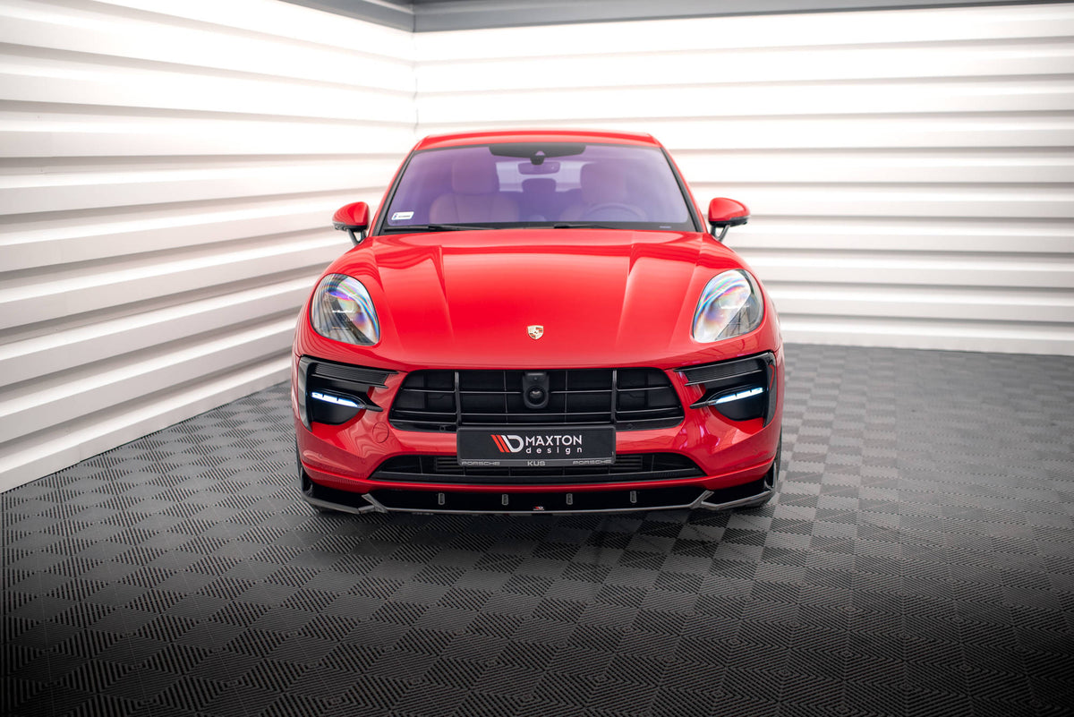 Street+ Spoilerlippe Front Ansatz V.1 passend für Porsche Macan GTS / Sport Design Mk1 Facelift schwarz Hochglanz – Ansicht 1