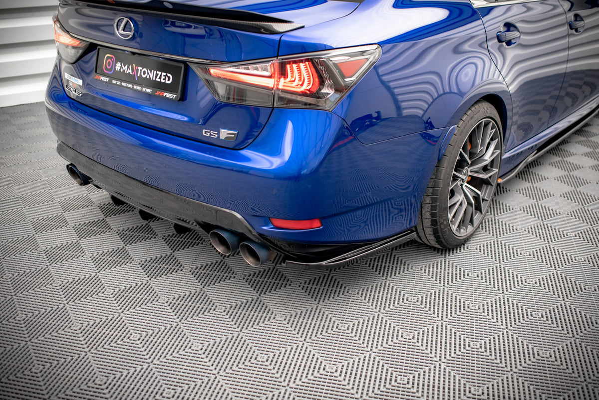 Heck Ansatz Flaps Diffusor passend für Lexus GS F Mk4 Facelift schwarz Hochglanz – Ansicht 3