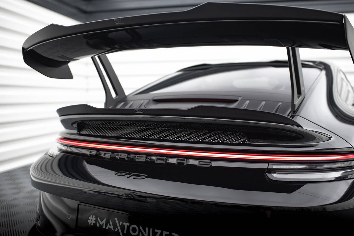 Niedriger Heckspoiler Lippe Porsche 911 992 GT3 schwarz Hochglanz – Ansicht 1