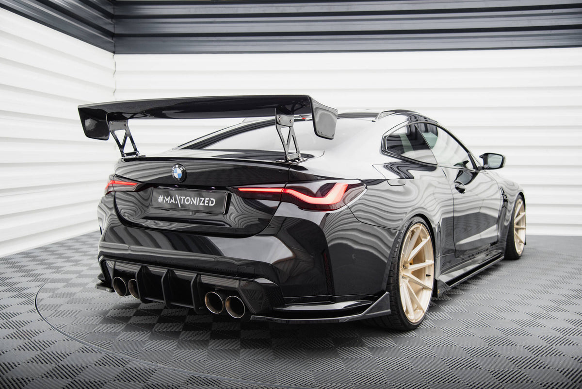 Heck Ansatz Flaps Diffusor V.4 passend für BMW M4 G82 / G82 Facelift schwarz Hochglanz – Ansicht 1