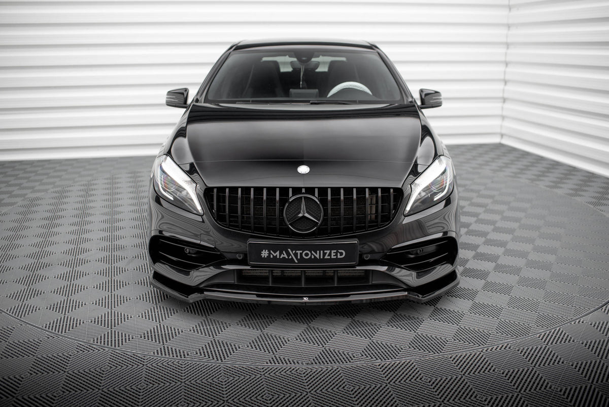 Street+ Spoilerlippe Front Ansatz V.1 passend für Mercedes-Benz A AMG-Line W176 Facelift schwarz Hochglanz – Ansicht 1