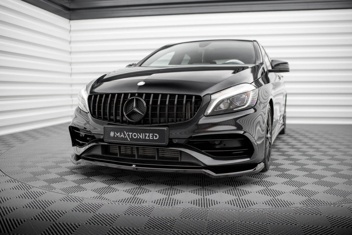 Street+ Spoilerlippe Front Ansatz V.1 passend für Mercedes-Benz A AMG-Line W176 Facelift schwarz Hochglanz – Ansicht 4