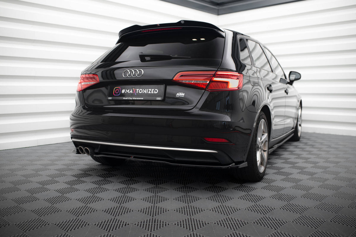 Heck Ansatz Flaps Diffusor passend für Audi A3 Sportback 8V Facelift schwarz Hochglanz – Ansicht 5
