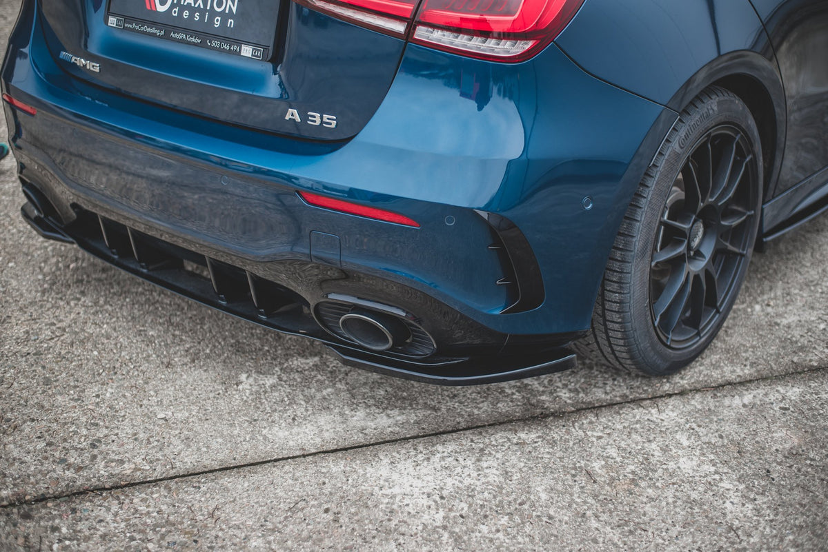 Heck Ansatz Flaps Diffusor passend für Mercedes A35 AMG Aero Hatchback W177  schwarz Hochglanz – Ansicht 4