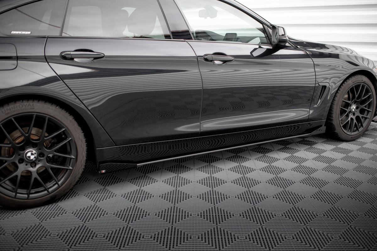 Street Pro Street+ Seitenschweller Leisten + Flaps passend für BMW 4er Gran Coupe F36 schwarz Hochglanz – Ansicht 1