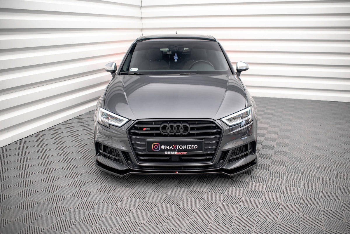 Street+ Spoilerlippe Front Ansatz V.2 passend für Audi S3 / A3 S-Line Sportback 8V Facelift schwarz Hochglanz – Ansicht 1