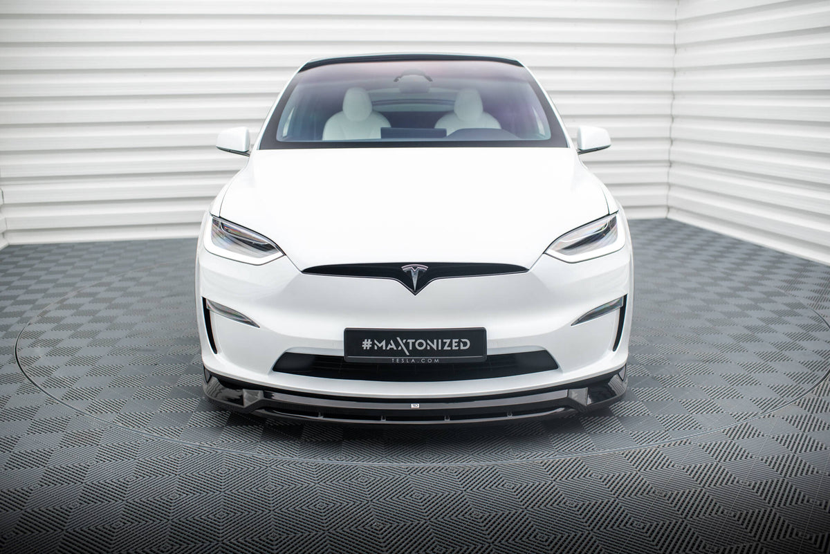 Street+ Spoilerlippe Front Ansatz V.1 passend für Tesla Model X Mk1 Facelift schwarz Hochglanz – Ansicht 1