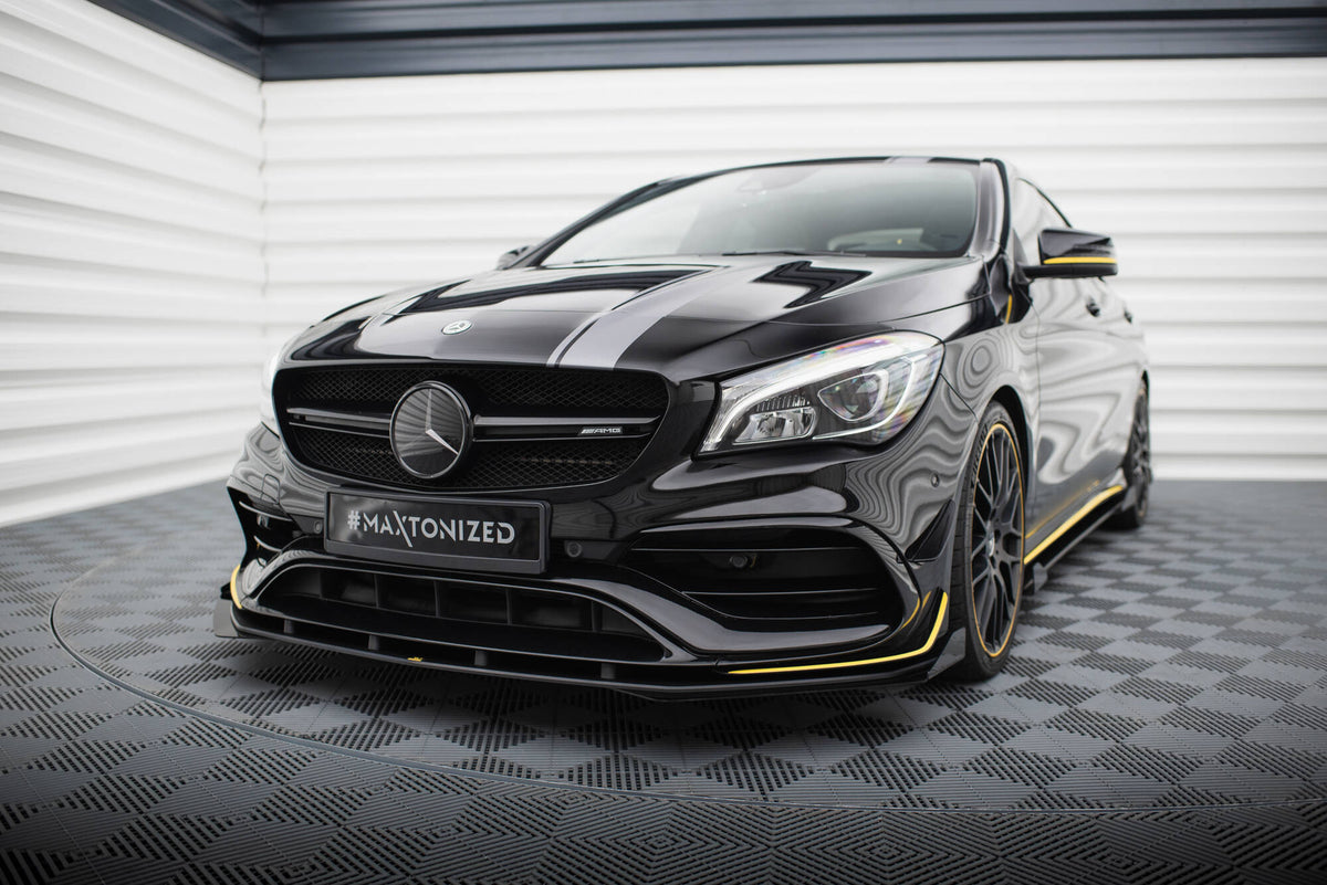 Front Stoßstange Flaps passend für Mercedes-AMG CLA 45 Aero C117 Facelift schwarz Hochglanz – Ansicht 1