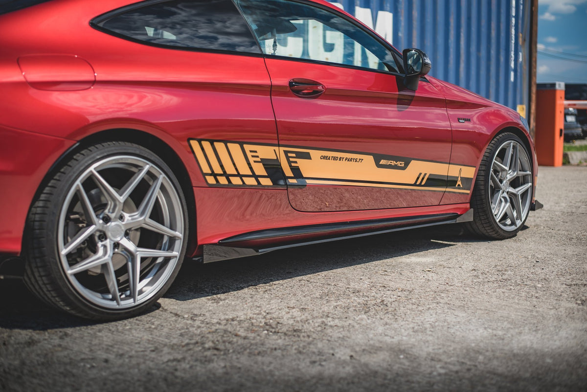 Street Pro Street+ Seitenschweller Leisten + Flaps passend für Mercedes-AMG C43 / AMG-Line Coupe C205 schwarz Hochglanz – Ansicht 3