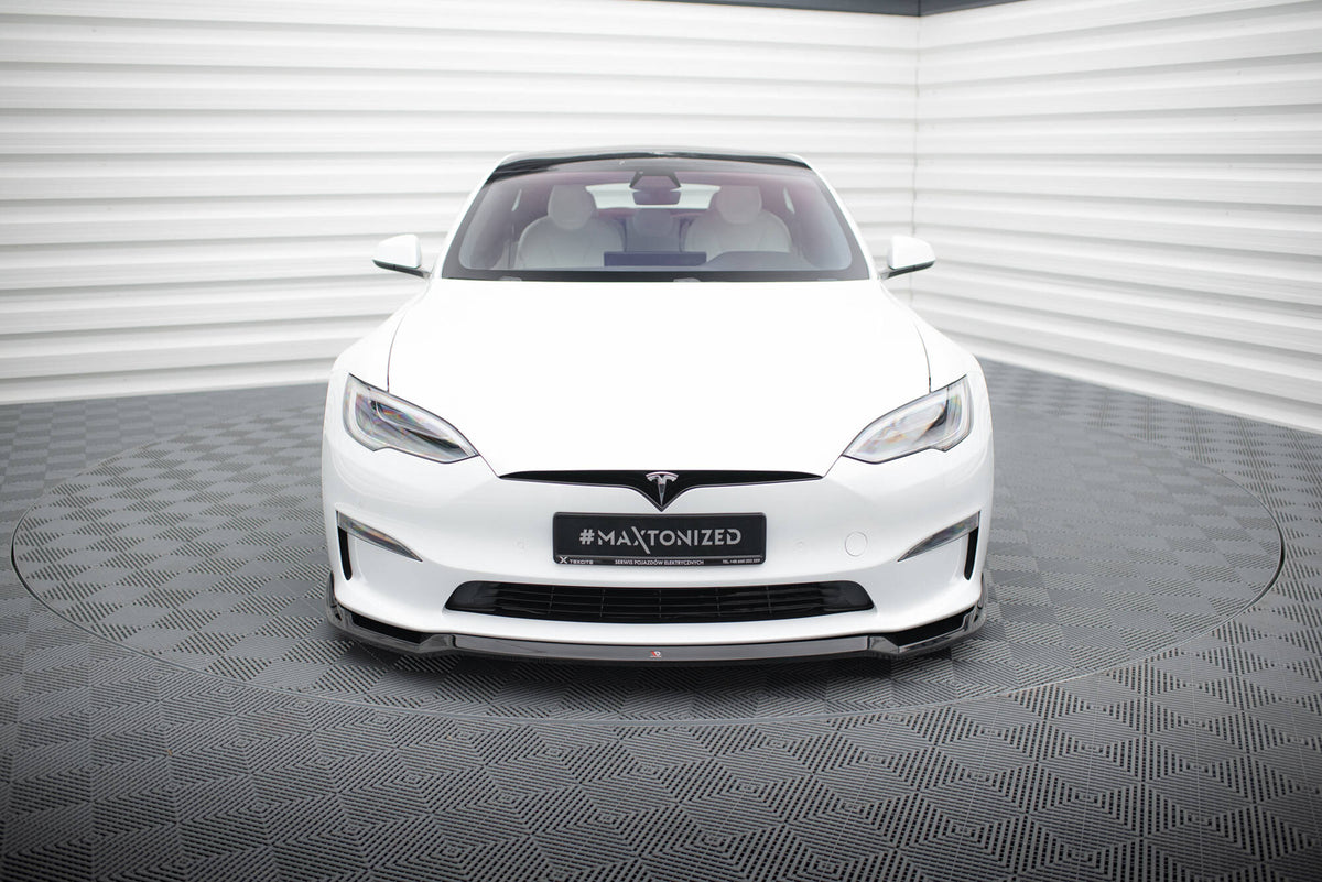 Street+ Spoilerlippe Front Ansatz V.2 passend für Tesla Model S Plaid Mk1 Facelift schwarz Hochglanz – Ansicht 1