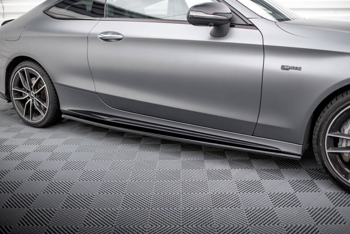 Street+ Seitenschweller Leisten passend für Mercedes-AMG C43 Coupe / Cabrio C205 Facelift / A205 Facelift schwarz Hochglanz – Ansicht 4