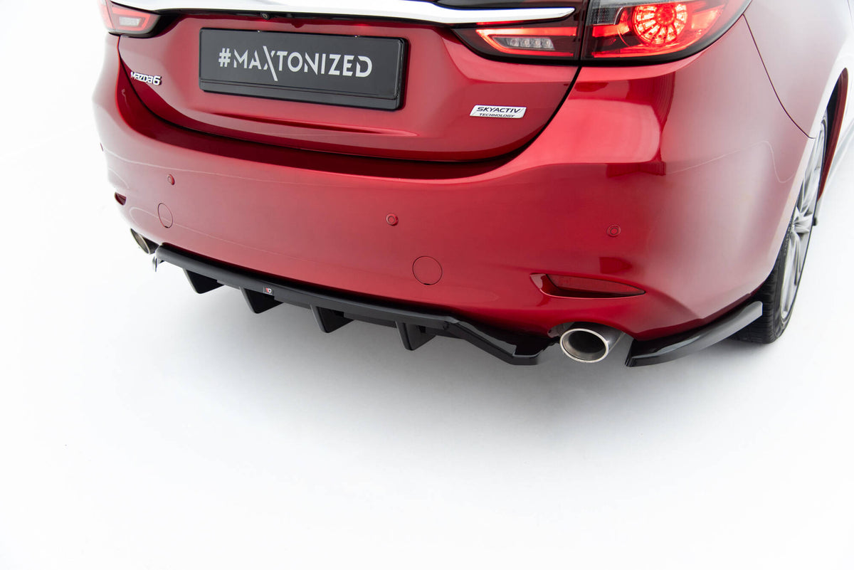 Heck Ansatz Flaps Diffusor passend für Mazda 6 Limousine Mk3 Facelift schwarz Hochglanz – Ansicht 3