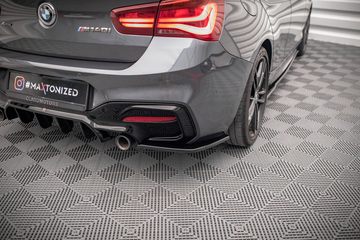 Heck Ansatz Flaps Diffusor passend für BMW 1er F20 Facelift M-power schwarz Hochglanz – Ansicht 3