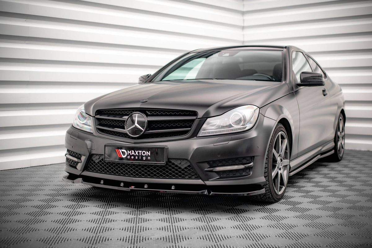 Street+ Spoilerlippe Front Ansatz V.1 passend für Mercedes-Benz C Coupe / Limousine / Kombi  AMG-Line C204 / W204 Facelift / S204 Facelift schwarz Hochglanz – Ansicht 4